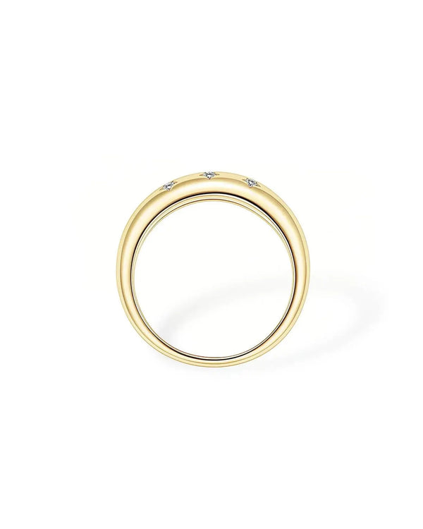 18K Solid Gold Star Inspired Lab Grown Diamond Ring | 18K Solid Gold Minimal Stackable Diamond - Side View | Riyanika Jewels