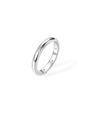 14K Solid Gold Natural Diamond Dainty Band Ring | 14K Gold Stackable Petite Ring