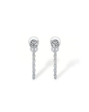 14K Solid Gold Lab Grown Diamond Chain Drop Stud Earrings