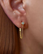 18K Solid Gold Natural Diamond Chain Drop Stud Earrings - Alternate Angle | Riyanika Jewels
