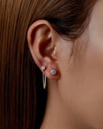 14K Solid Gold Natural Diamond Chain Drop Stud Earrings