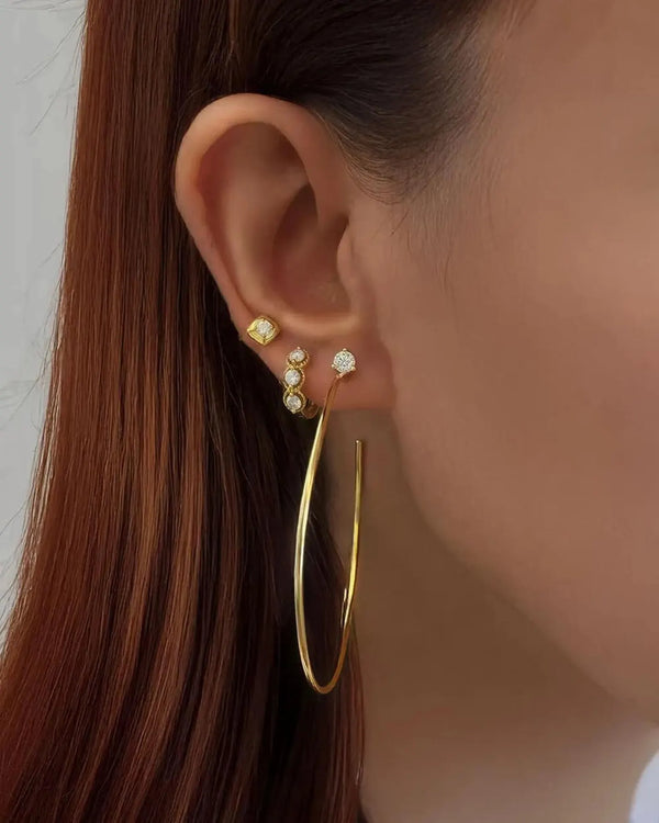 18K Solid Gold Lab Grown Diamond Hoop Earrings - Side View | Riyanika Jewels
