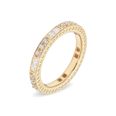 18K Solid Gold 1.51Ct Mixed Cut Alternating Round-Baguette Natural Diamond Eternity Band