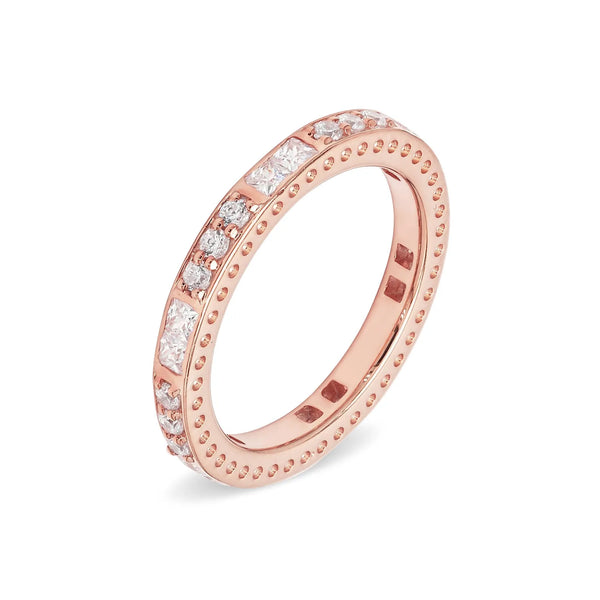 18K Solid Gold 1.51Ct Mixed Cut Alternating Round-Baguette Natural Diamond Eternity Band - Side View | Riyanika Jewels