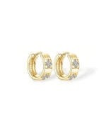 14K Solid Gold Double Clover Natural Diamond Hoop Earrings