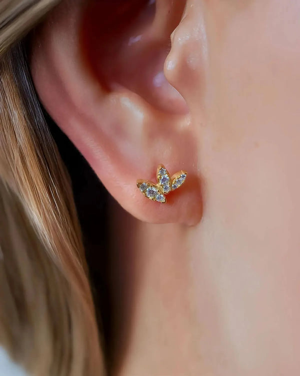 14K Solid Gold Leaf Stud Earrings