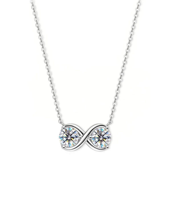 18K Solid Gold Natural Diamond Infinity Pendant With Dual Stones Necklace