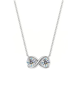 18K Solid Gold Natural Diamond Infinity Pendant With Dual Stones Necklace