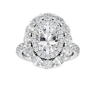 18K Solid Gold 3.94 CT Oval Double Halo Natural Diamond Engagement Ring