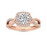18K Solid Gold 1.13 ct Twisted Infinity Pavé Round Natural Diamond Halo Engagement Ring - Detail