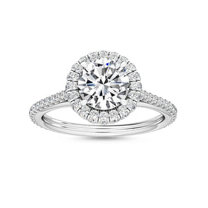 18K Solid Gold 1.11 Carat Round Brilliant Cut Halo Pave Natural Diamond Engagement Ring