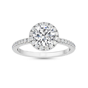 1.54 Carat Round Halo Pavé Natural Diamond Engagement Ring in 18K Gold