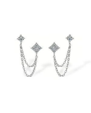 14K Solid Gold Lab Grown Diamond Clover Chain Earrings