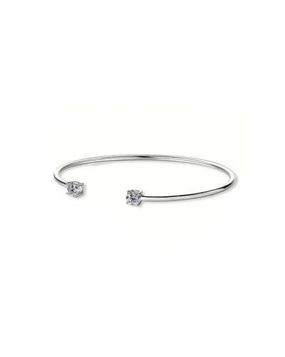 18K Solid Gold 1ct Natural Diamond Open Bangle With Two Stones