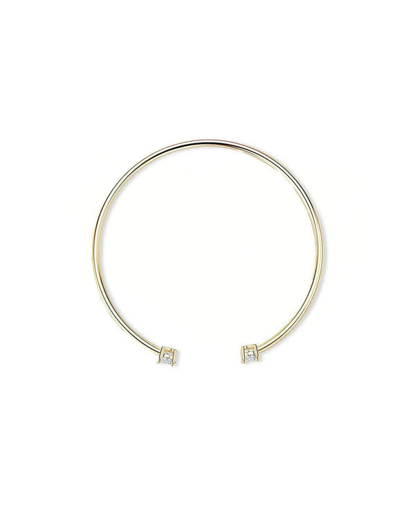 18K Solid Gold 1ct Natural Diamond Open Bangle With Two Stones | Double Diamond Design - Side View | Riyanika Jewels