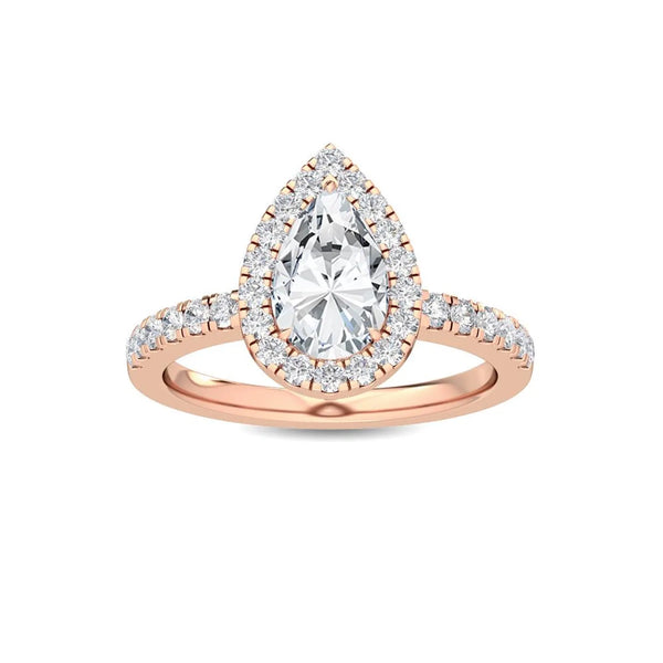 18K Solid Gold 1.44 CT Pear Shaped Lab Grown Diamond Halo Engagement Ring - Side View | Riyanika Jewels