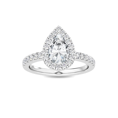 14K 1.44ct Lab Grown Diamond Pear Cut Halo Engagement Ring