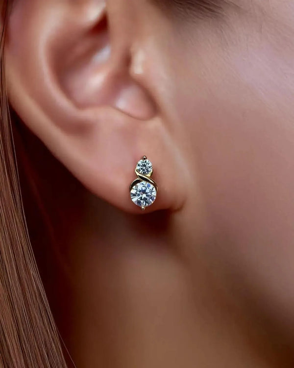 18K Solid Gold Lab Grown Diamond Stud Earrings | Infinity Symbol Double Stone Diamond Stud - Side View | Riyanika Jewels