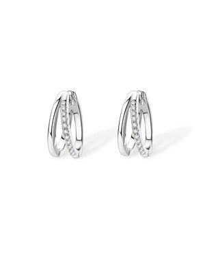 14K Solid Gold Diamond Huggie Earrings | Double Hoop Diamond