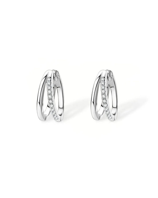 14K Solid Gold Diamond Huggie Earrings | Double Hoop Diamond