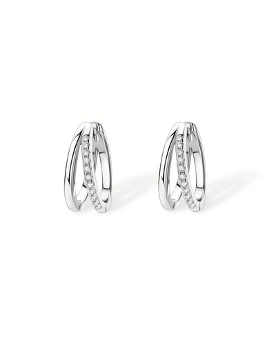 14K Solid Gold Diamond Huggie Earrings | Double Hoop Diamond