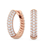 18K Solid Gold 0.41Ct Lab Grown Diamond Hoop Earrings | 18K Solid Gold Twisted Pave Huggies - Side View | Riyanika Jewels