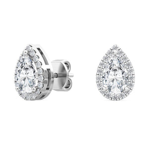 18K Solid Gold 1.18Ct Natural Diamond Pear Shape Halo Studs Earrings