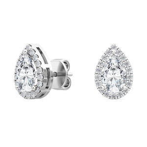14K 1.18ct Natural Diamond Pear Cut Halo Earrings