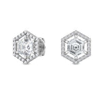 1.68CT Natural Diamond Hexagon Stud Earrings in 18K Solid Gold | Hexagon Halo Diamond - Alternate Angle | Riyanika Jewels
