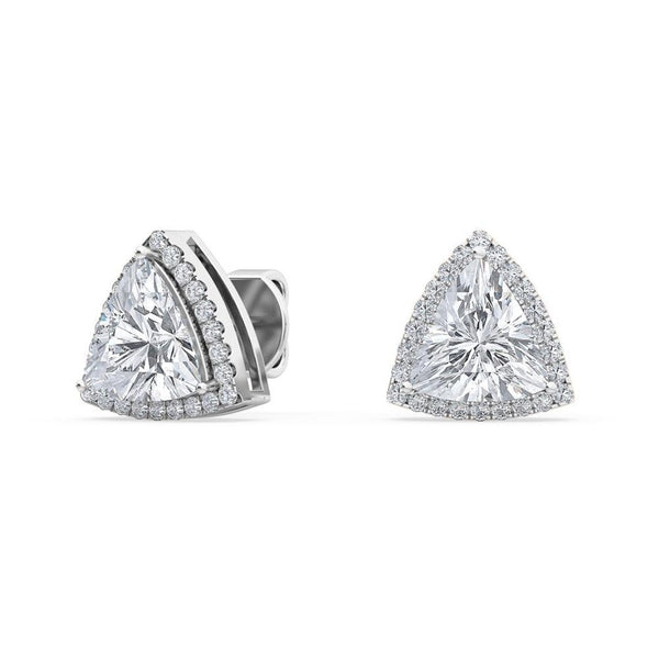 14K 2.13ct Lab Grown Diamond Trillion Cut Halo Stud Earrings