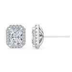 18K Solid Gold 1.5ct Radiant Cut Natural Diamond Halo Stud Earrings - Alternate Angle | Riyanika Jewels