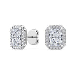 18K Solid Gold 1.5ct Radiant Cut Natural Diamond Halo Stud Earrings