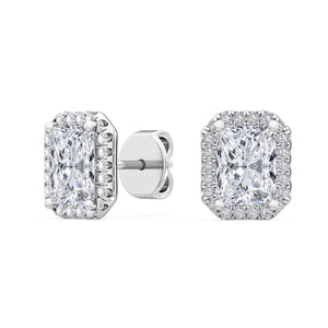 18K Solid Gold 1.5ct Radiant Cut Natural Diamond Halo Stud Earrings