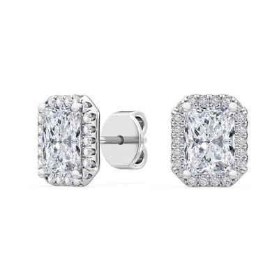 18K Solid Gold 1.5ct Radiant Cut Natural Diamond Halo Stud Earrings