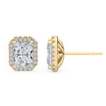 18K Solid Gold 1.5ct Radiant Cut Natural Diamond Halo Stud Earrings - Close Up | Riyanika Jewels