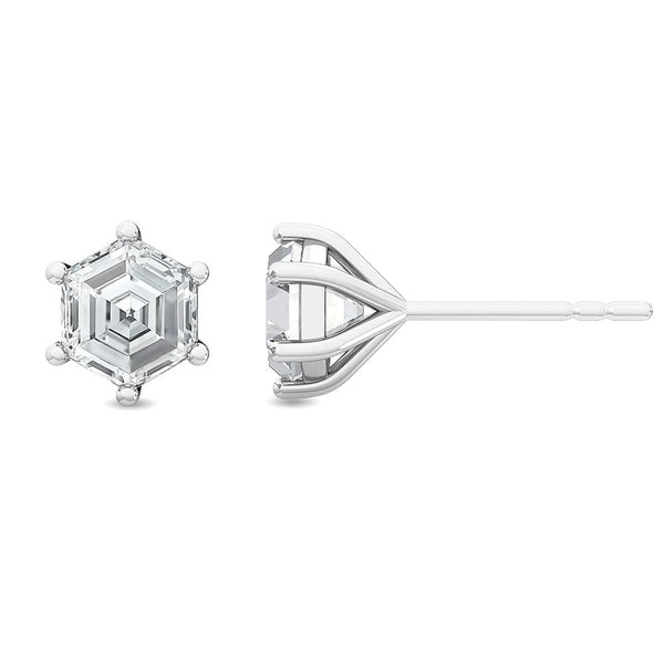 18K Solid Gold 1.00ct Hexagon Natural Diamond Studs