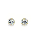18K Solid Gold 1 Carat Lab Grown Diamond Halo Stud Earrings - Side View | Riyanika Jewels