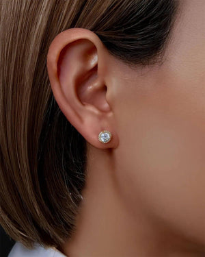 18K Solid Gold 1 Carat Natural Diamond Halo Stud Earrings | Riyanika Jewels