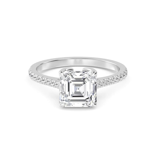 18K Solid Gold 1.74 ct Asscher Cut Solitaire Pave Engagement Ring