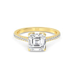18K Solid Gold 1.74 ct Asscher Cut Solitaire Pave Natural Diamond Engagement Ring - Close Up | Riyanika Jewels