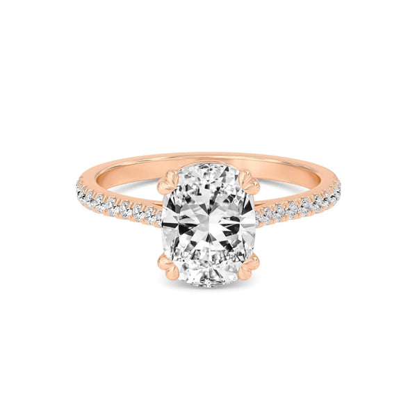 18K Solid Gold 1.69 CT Cushion Cut Natural Diamond Engagement Ring | Pavé Solitaire Bridal Ring - Side View | Riyanika Jewels