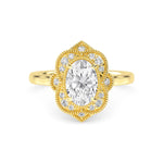 18K Solid Gold 1.25 CT Vintage Oval Halo Natural Diamond Engagement Ring | Art Deco - Alternate Angle | Riyanika Jewels