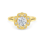 18K Solid Gold 1.18CT Vintage Floral Halo Round Cut Natural Diamond Engagement Ring - Alternate Angle | Riyanika Jewels