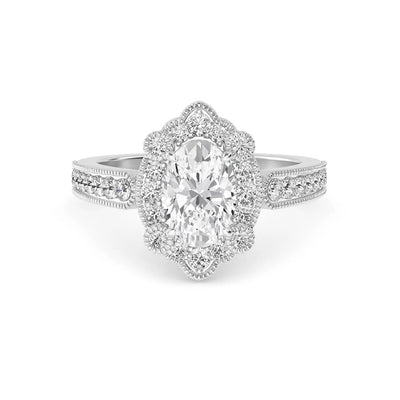 14K 1.5ct Natural Diamond Oval Cut Halo Engagement Ring
