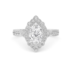 18K Solid Gold 1.36Ct Vintage-Style Double Halo Oval Natural Diamond Engagement Ring