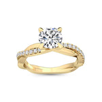 18K Solid Gold 1.18Ct Round Lab Grown Diamond Pavé Twisted Solitaire Engagement Rin - Close Up