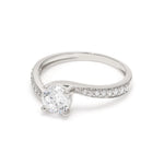 18K Solid Gold 1.28CT Round Solitaire Natural Diamond with Pavé Side Stones Twist - Alternate Angle