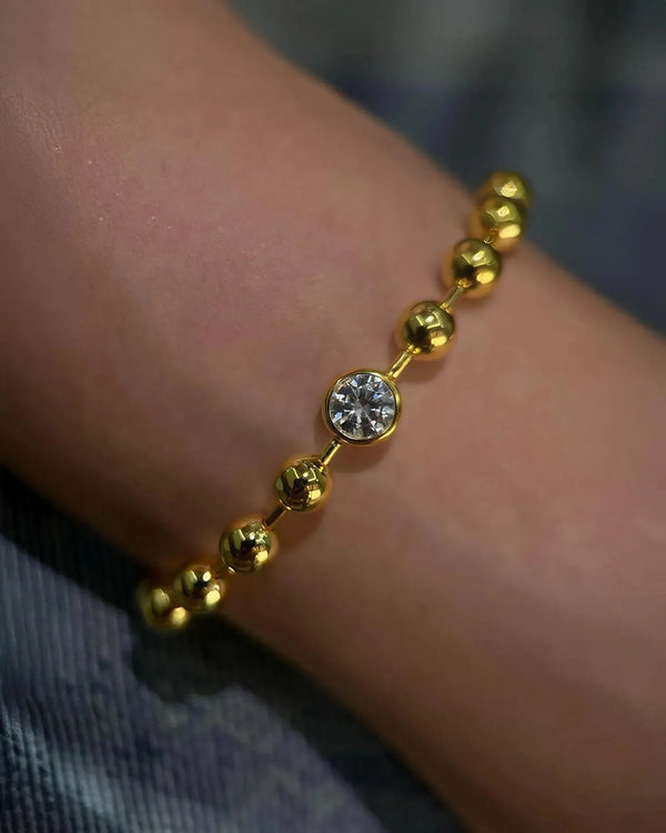 18K Solid Gold Beaded 1 Carat Natural Diamond Bracelet | Tiny Gold Beaded Diamond Bracelet - Side View | Riyanika Jewels