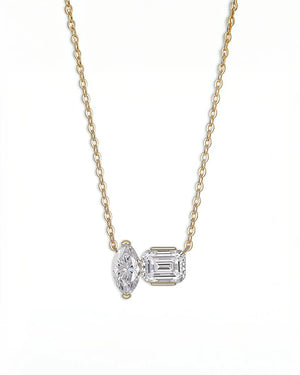 18K Solid Gold 2CT Emerald & Marquise Cut Natural Diamond Necklace