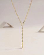 18K Solid Gold Diamond Lariat Necklace | Lariat Diamond Necklace | Dainty Diamond Necklace - Detail
